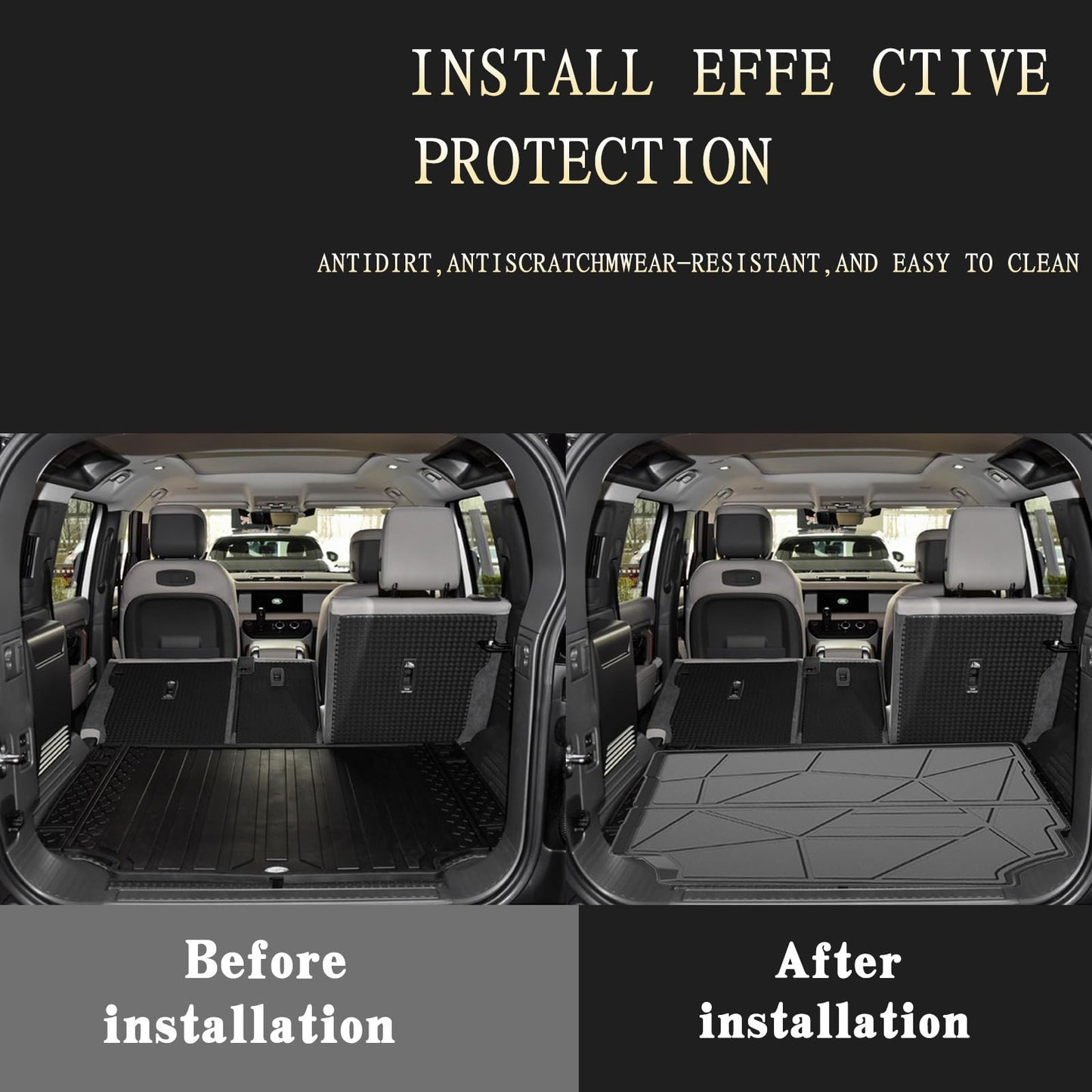 Elsetyler Custom Fit for Cargo Liner 2020-2024 Land Rover Defender 110 - Black TPE All Weather Heavy Duty Waterproof Rear Cargo Tray Trunk Floor Mat Protector