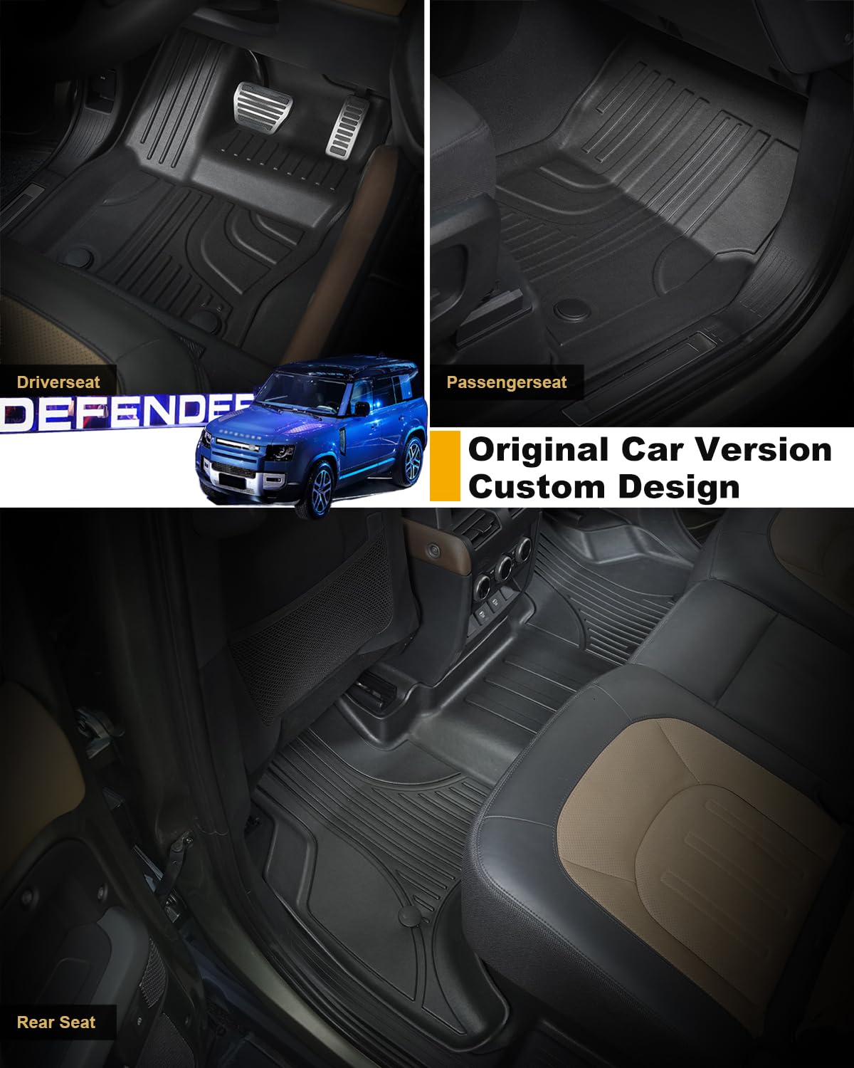 Compatible with 2020-2024 Defender 110 Floor Mats | Custom Fit Car Mats for Land Rover/Range Rover Defender 110 1st, 2nd Row Floor Liners | All Weather Full Set Car Liners (Full 4 Doors 5 Seat Only)