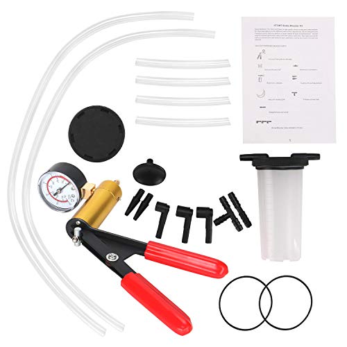 HTOMT 2 in 1 Brake Bleeder Kit Hand held Vacuum Pump Test Set for Automotive with Protected Case,Adapters,One-Man Brake and Clutch Bleeding System