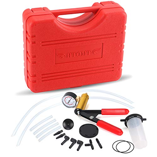 HTOMT 2 in 1 Brake Bleeder Kit Hand held Vacuum Pump Test Set for Automotive with Protected Case,Adapters,One-Man Brake and Clutch Bleeding System