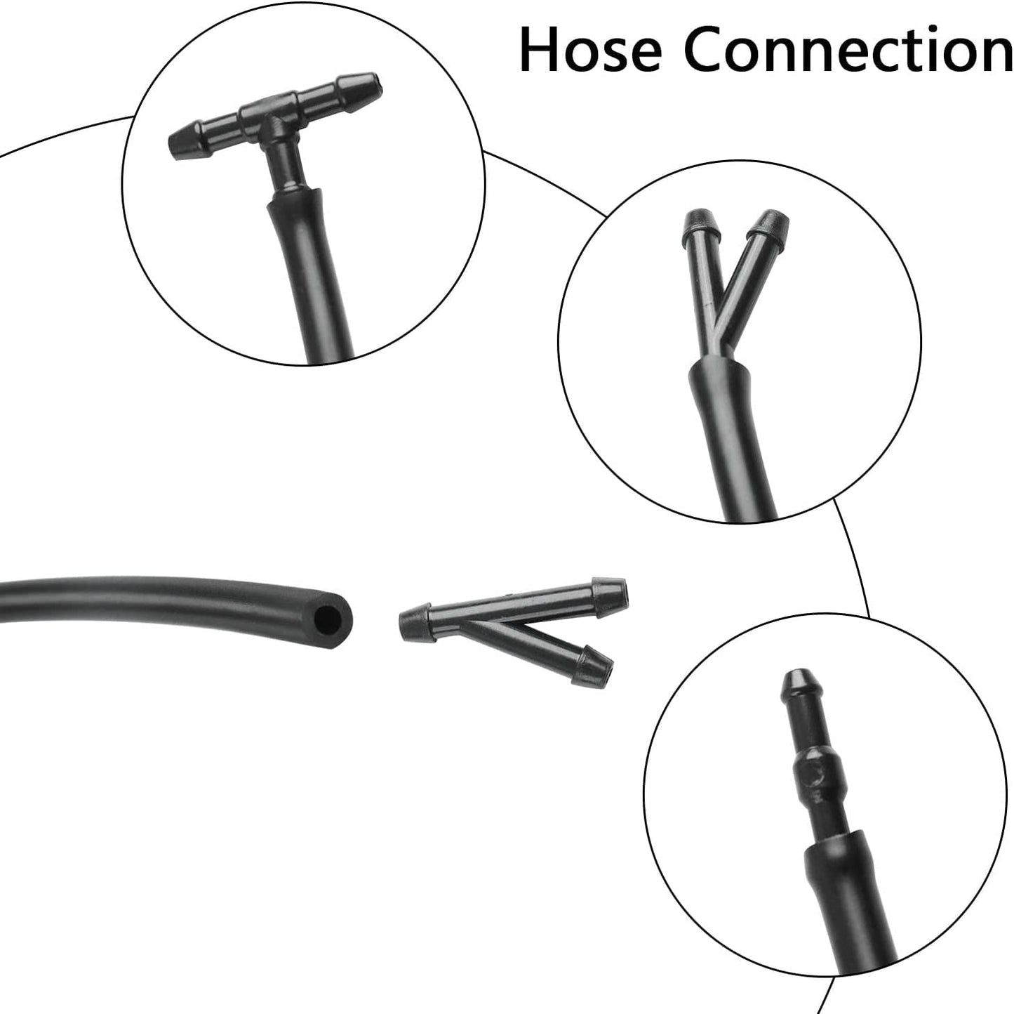 Windshield Washer Nozzles Hose Kit Compatible with Grand Cherokee Include 2 pcs Sprayer Nozzle&Gasket,4M Fluid Hose,12 pcs Hose Connectors,10 pcs Hood Retainers,1 Tool (90 degree washer nozzles)