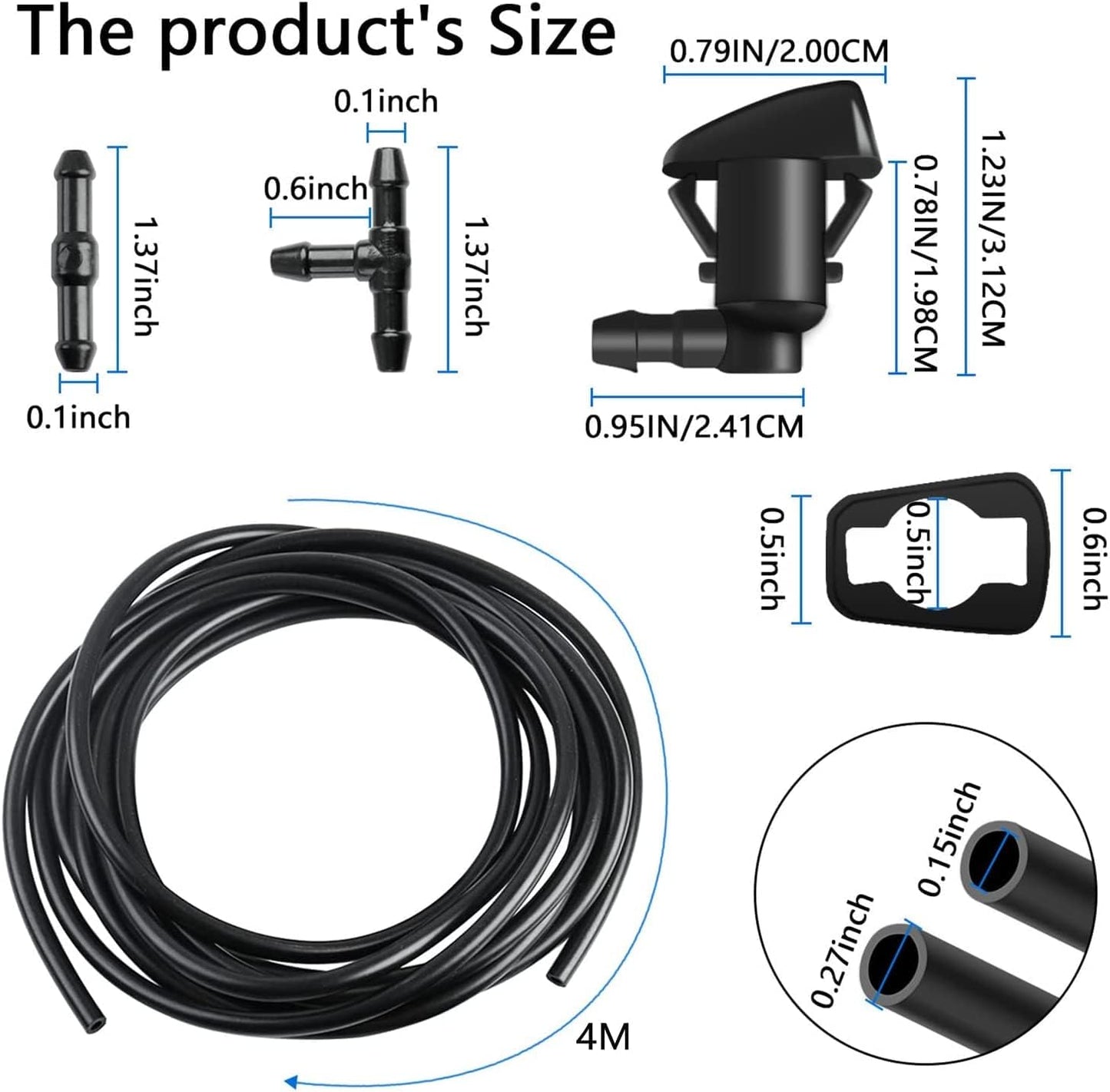 Windshield Washer Nozzles Hose Kit Compatible with Grand Cherokee Include 2 pcs Sprayer Nozzle&Gasket,4M Fluid Hose,12 pcs Hose Connectors,10 pcs Hood Retainers,1 Tool (90 degree washer nozzles)