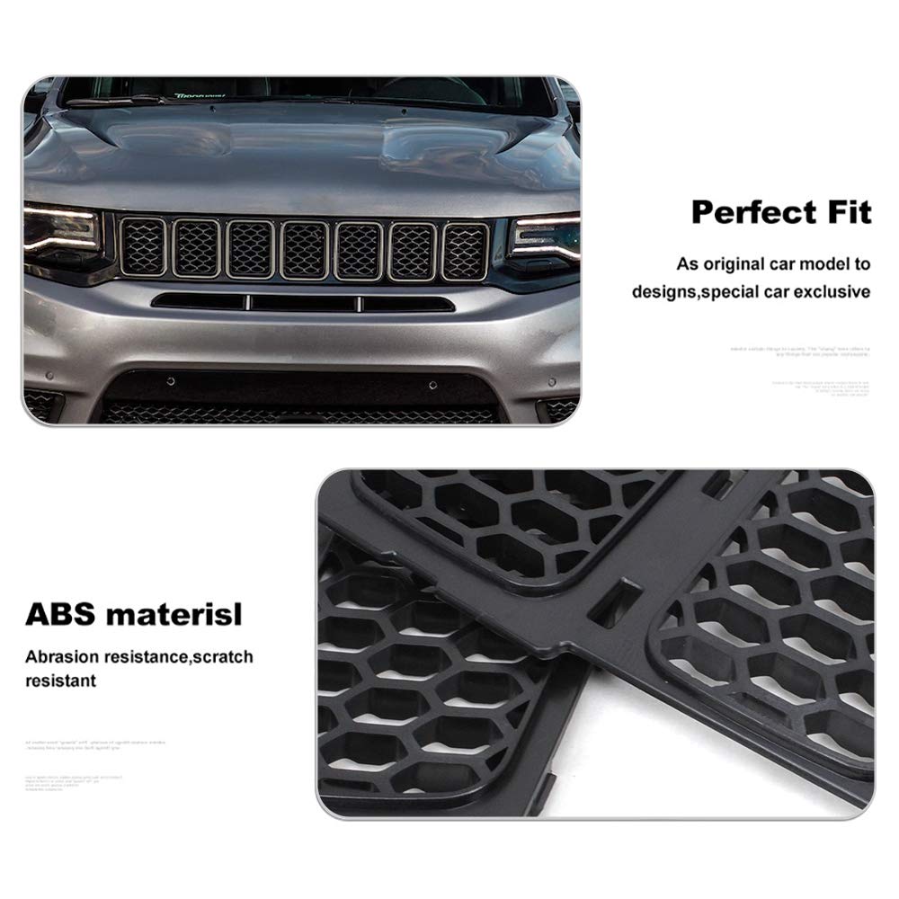 CheroCar Black Front Grill Inserts Trim Honeycomb Mesh Grill Ring Cover Kit Fits Jeep Grand Cherokee 2014-2016, Exterior Decoration Accessories, 3Pack…