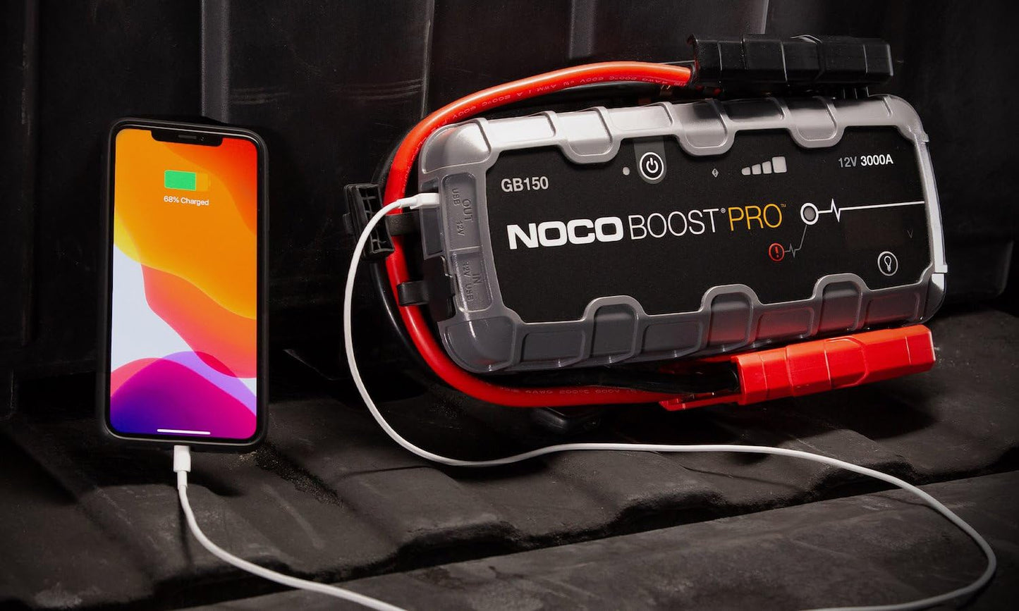 NOCO Boost GB150: 3000A UltraSafe Jump Starter – 12V Lithium Battery Booster Pack, Portable Jump Box, Power Bank & Jumper Cables - for 9.0L Gas and 7.0L Diesel Engines