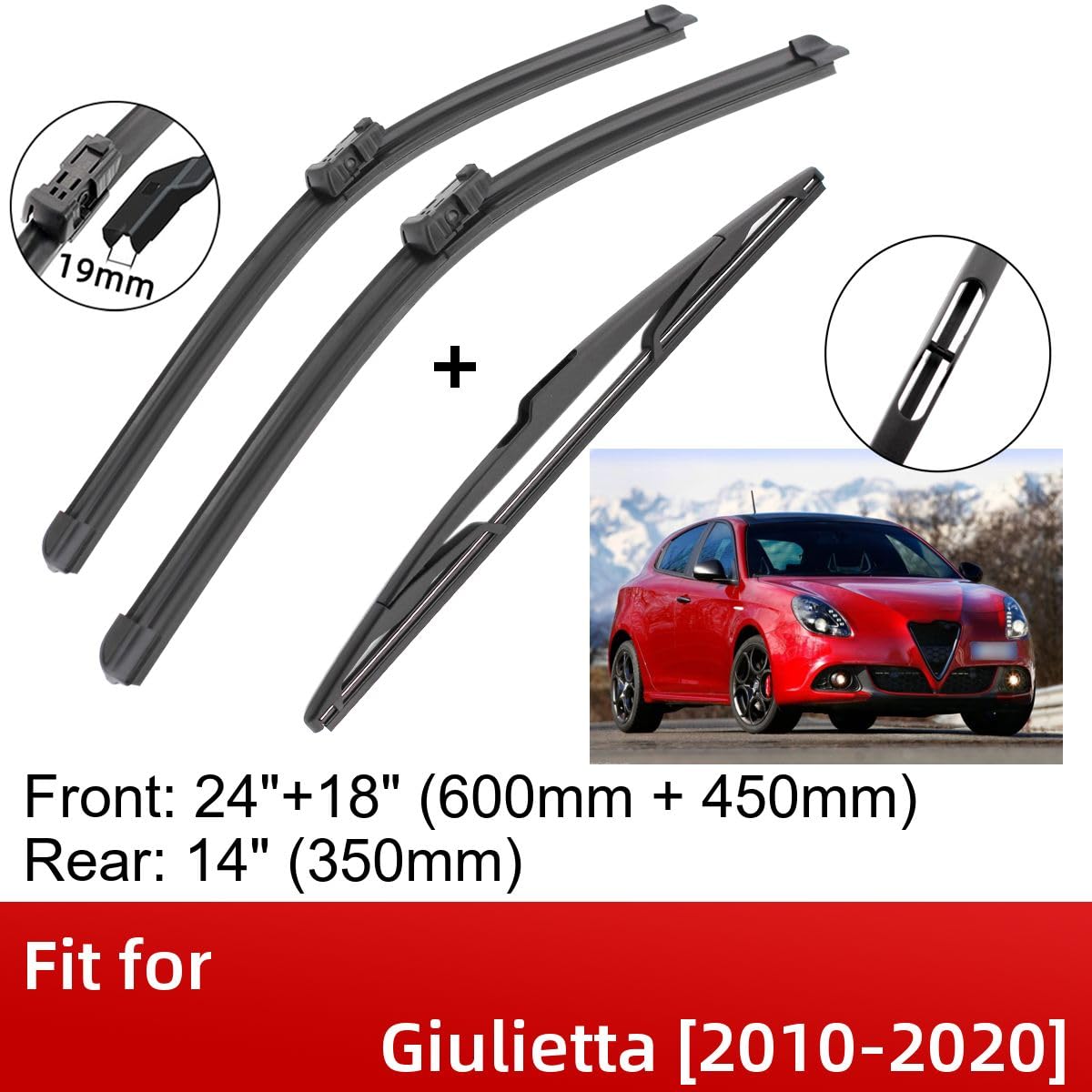 3 Wipers 24" 18" 14" Front And Rear Replacement Fit for Alfa Romeo Giulietta 2010-2020, Windshield Wiper Blades Original Equipment Wiper Blade, That Meet OEM Quality Easy DIY Install Premium