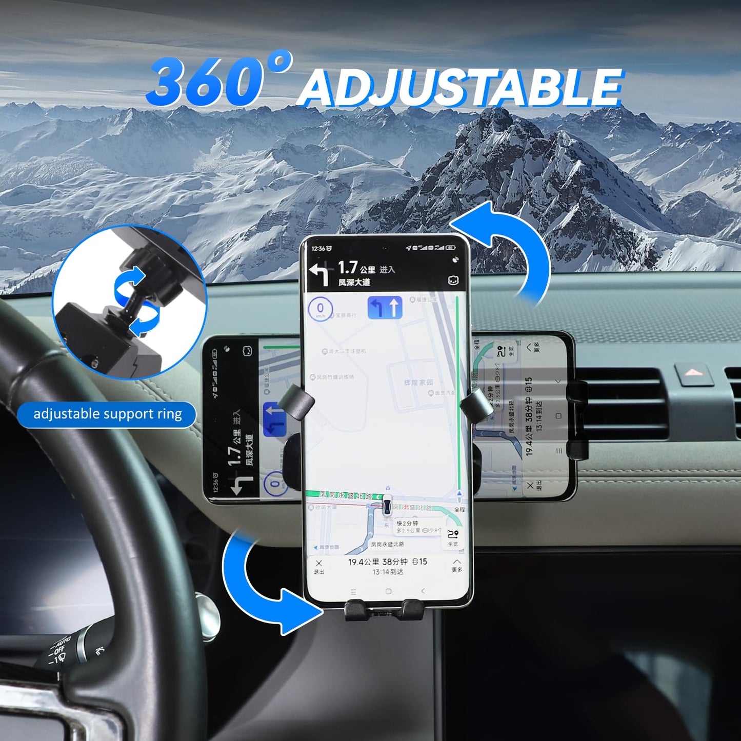 HIRUFAIT Phone Holder for Land Rover Defender 90 110 130 2020-2023, 360° Adjustable Dash Phone Mount Holder for All Smartphones (A Style)