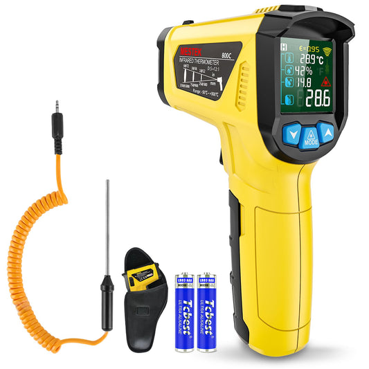 MESTEK Infrared Thermometer Temperature Gun, -58°F ~ 1472°℉, Non-Contact Digital IR Laser Thermometer Temp Gun with Probe for Cooking, Pizza Ovens, Griddles, Meat, HVAC, Adjustable Emissivity