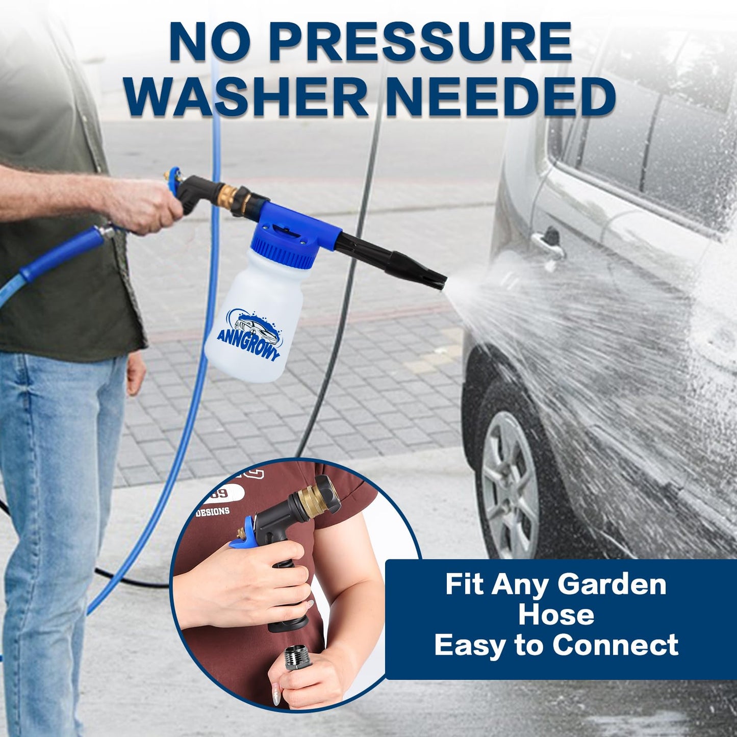 anngrowy Car Wash Foam Gun Foam Cannon Garden Hose Spray Foam Gun Soap Car Wash Foam Cannon Blaster for Hose Car Washing Soap Gun Adjustable Foaming Car Wash Sprayer Quick Connector to Any Garden Hose