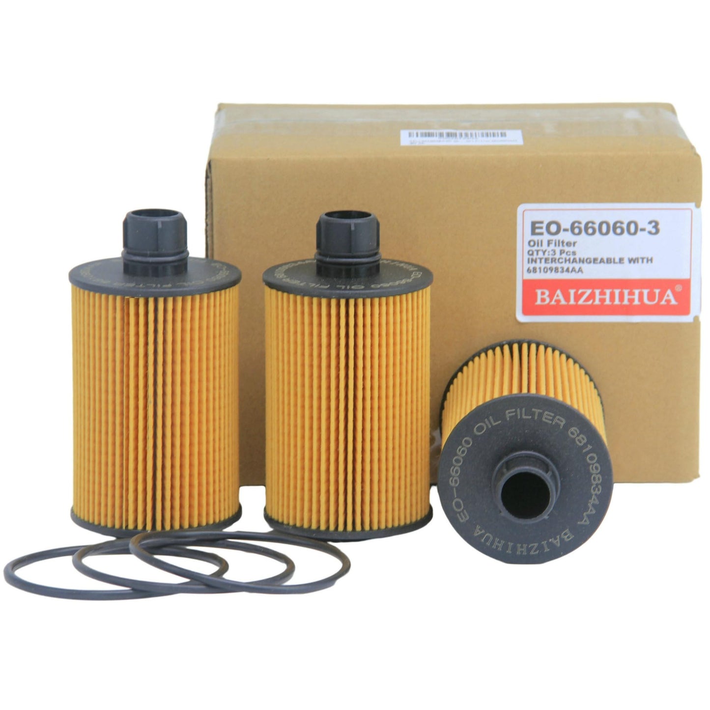 3 Pack of BAIZHIHUA EO-66060 Oil Filter Replaces 68109834AA, 68229402AA, 68492616AA, HP-7042, WL10060 Fits Ram/Dodge 1500 2014-2018, 1500 Classic 2019 & Jeep Series WK2 Grand Cherokee 2014-2020, 3.0L