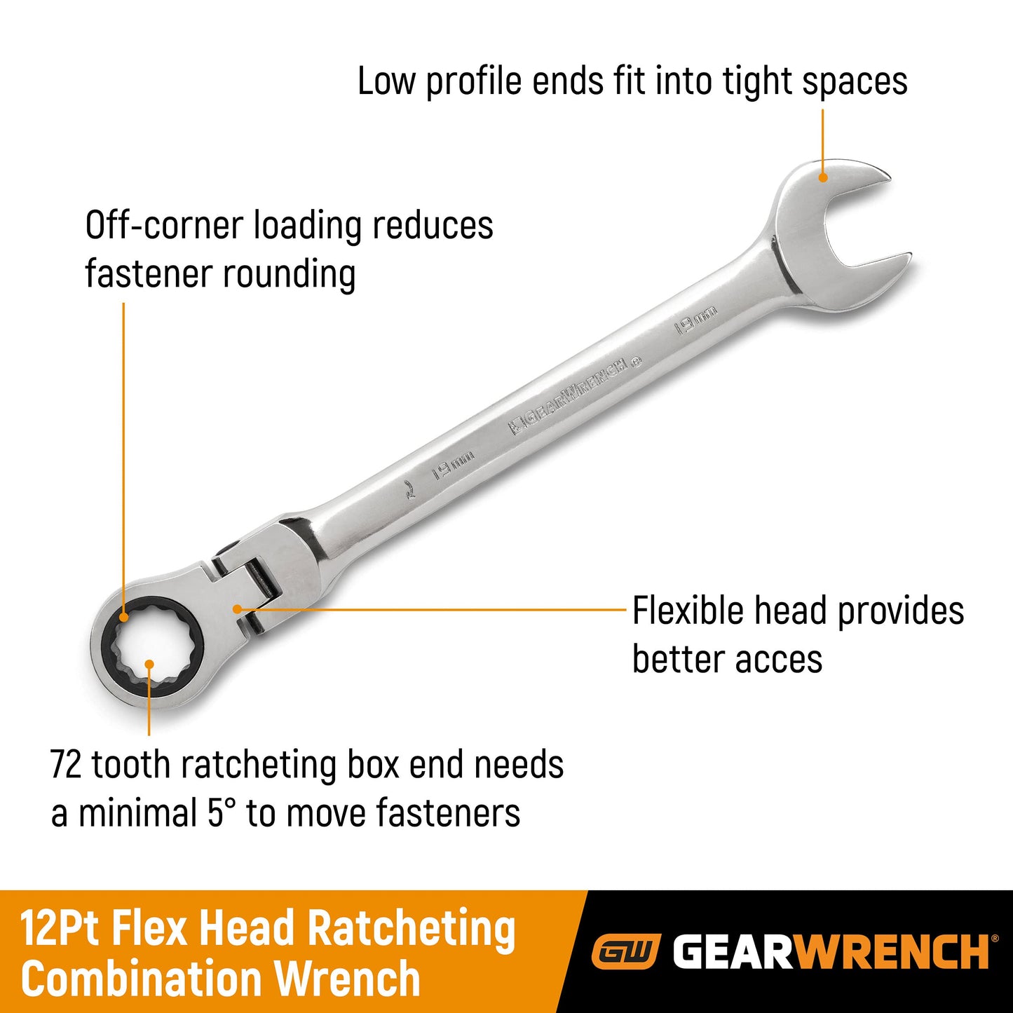 GEARWRENCH 12 Piece Flex Head Ratcheting Combination Wrench Set | 12 Point | Metric | 9901D