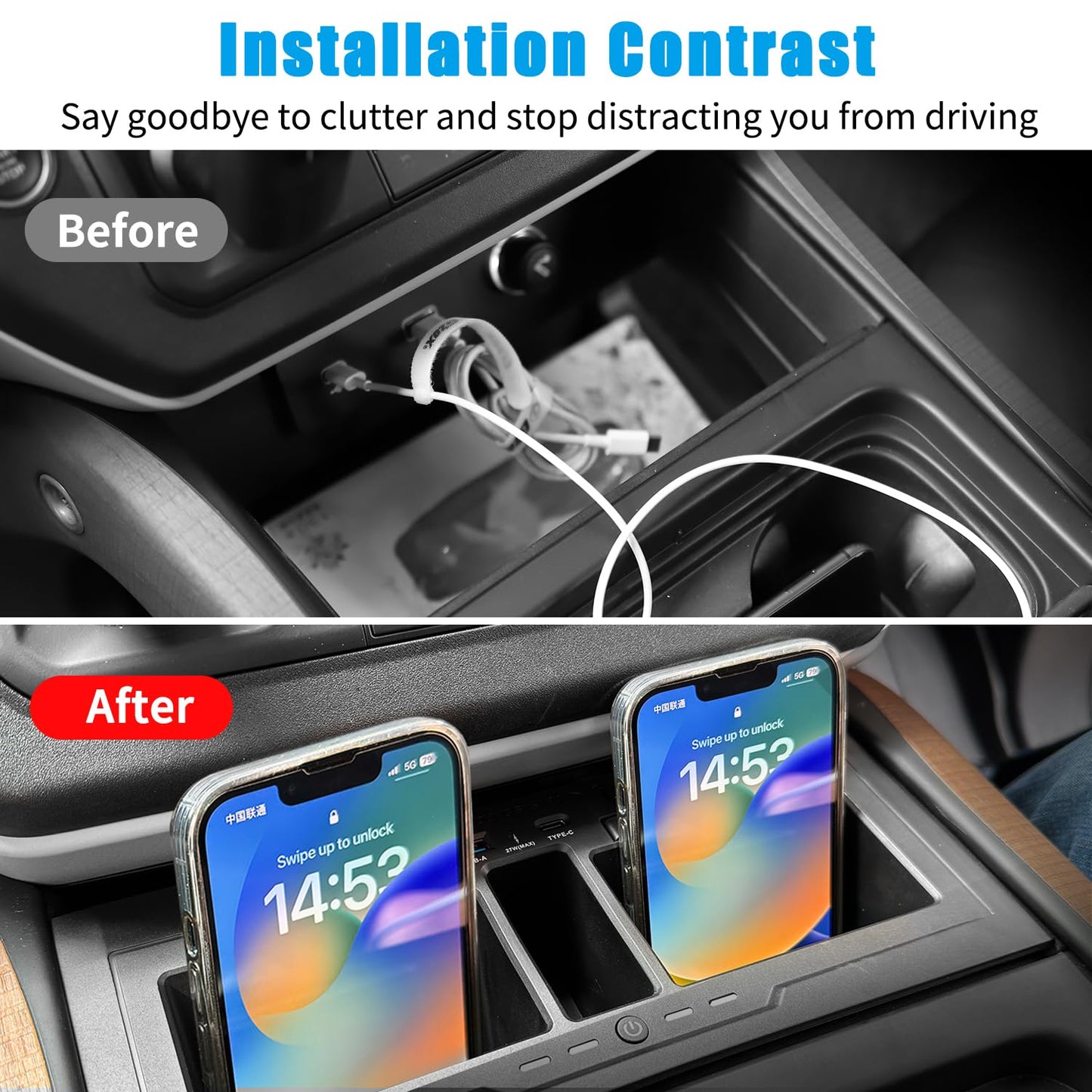 Dual Wireless Car Charger Compatible with 2020-2025 Land Rover Defender 90 110 130 15W Dual Wireless Fast Charging Smartphone Charger Tray with 27W USB & Type-C Center Console Accessories