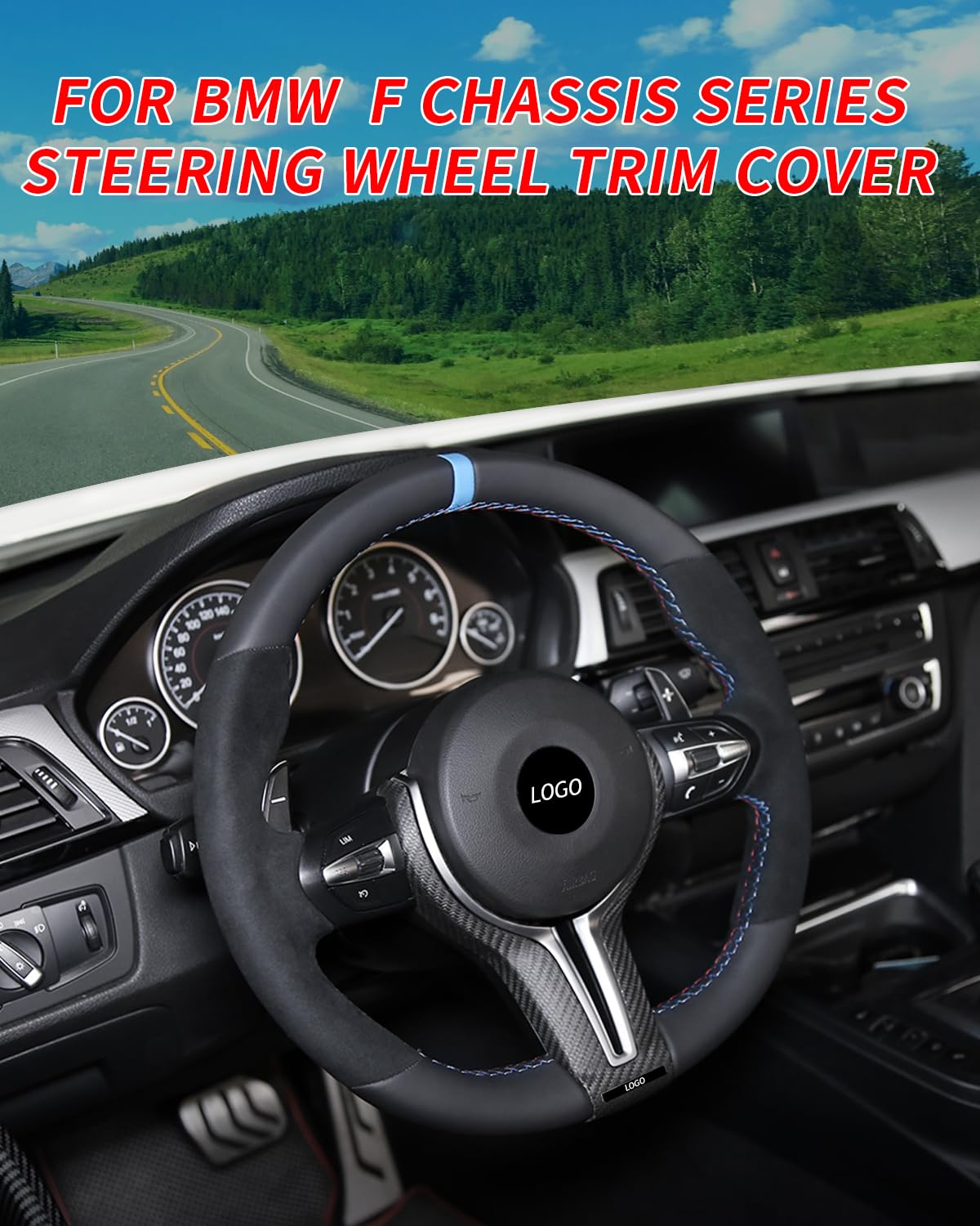 Carbon Fiber Steering Wheel M-Sport Cover Trim Cap Replacement for BMW F30 F34 F10 F01 F22 F06 F32 F33 F36 F22 F20 M2 F87 M3 F80 M4 F82 M5 M6 F12 F13 X5M F15 X6M F16 (for F-Series Chassis) - Black