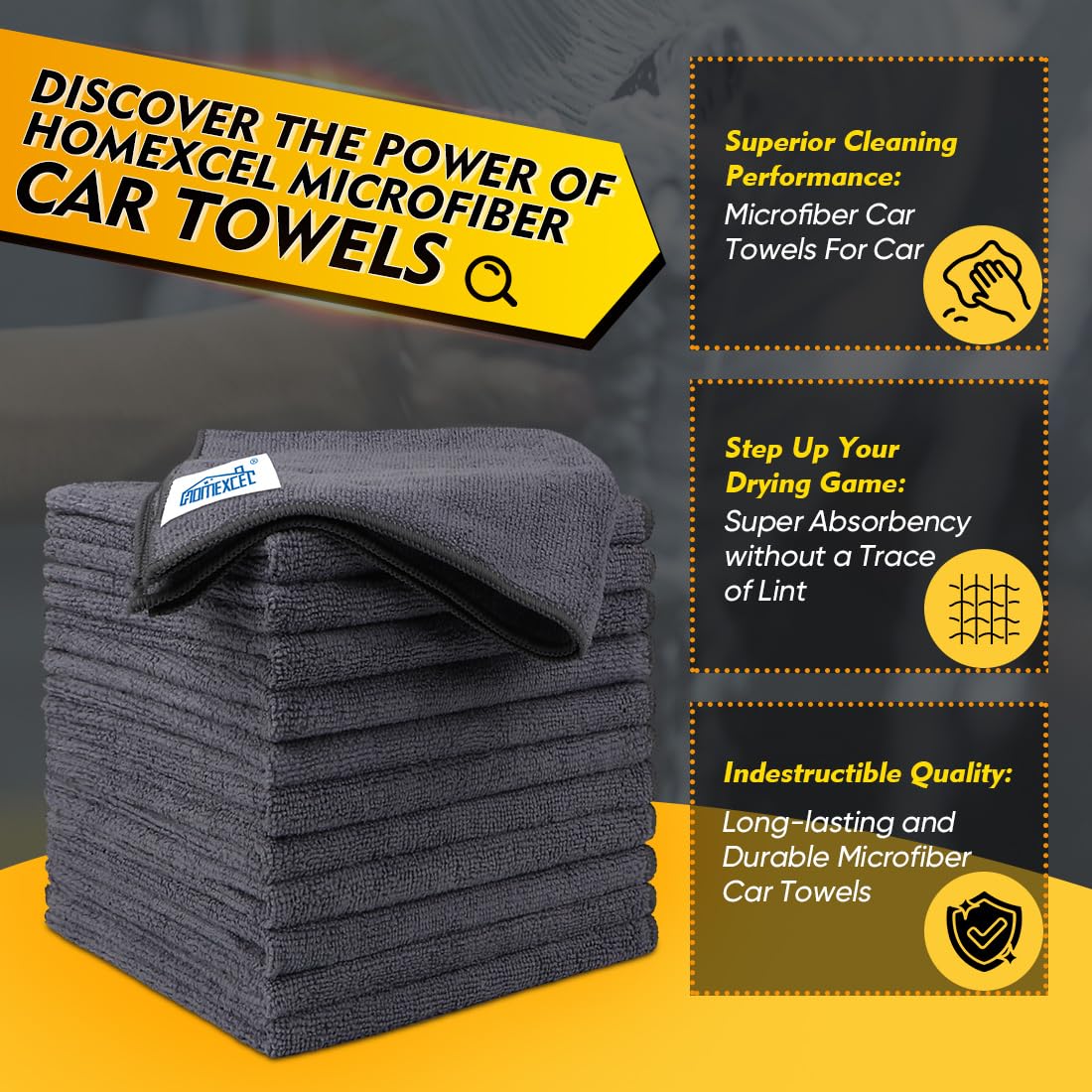 HOMEXCEL Grey Microfiber Cleaning Cloths 12 Pack, 12.5 x 12.5 inch Microfiber Towel for Cars, Ultra Absorbent Car Washing Cloth, Lint Free Streak Free Cleaning Rags for Car, Kitchen, and Window