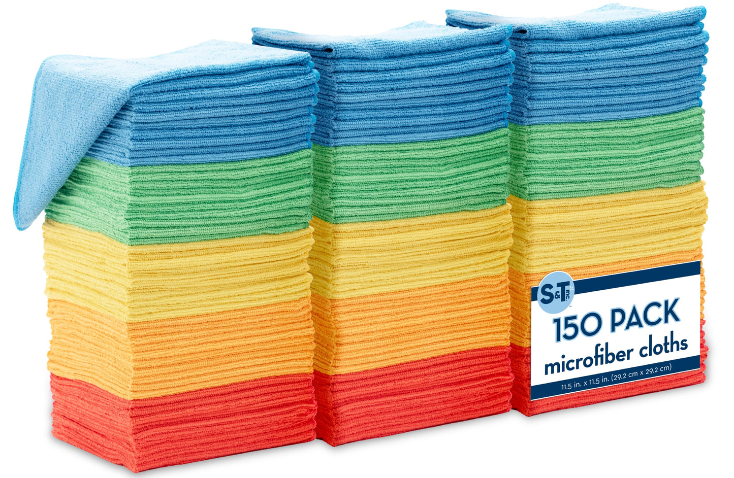 S&T INC. 150 Pack Microfiber Cleaning Cloth, Bulk Microfiber Towel for Home, Reusable Microfiber Towels for Cars, Assorted, 11.5 in. x 11.5 in., 150 Count