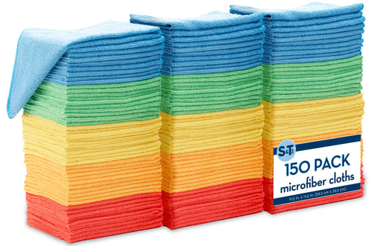 S&T INC. 150 Pack Microfiber Cleaning Cloth, Bulk Microfiber Towel for Home, Reusable Microfiber Towels for Cars, Assorted, 11.5 in. x 11.5 in., 150 Count