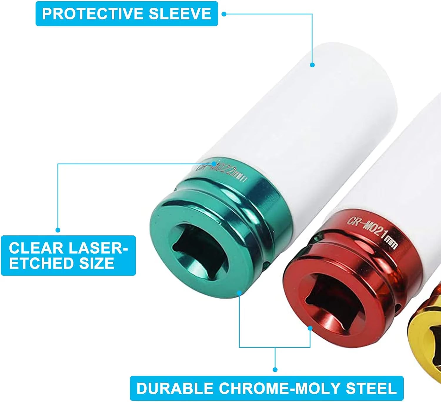 Drive Wheel Protector Impact Socket Impact Sleeve Set Durable Plastic Sleeves 15Mm, 17Mm, 19Mm, 21Mm, and 22Mm
