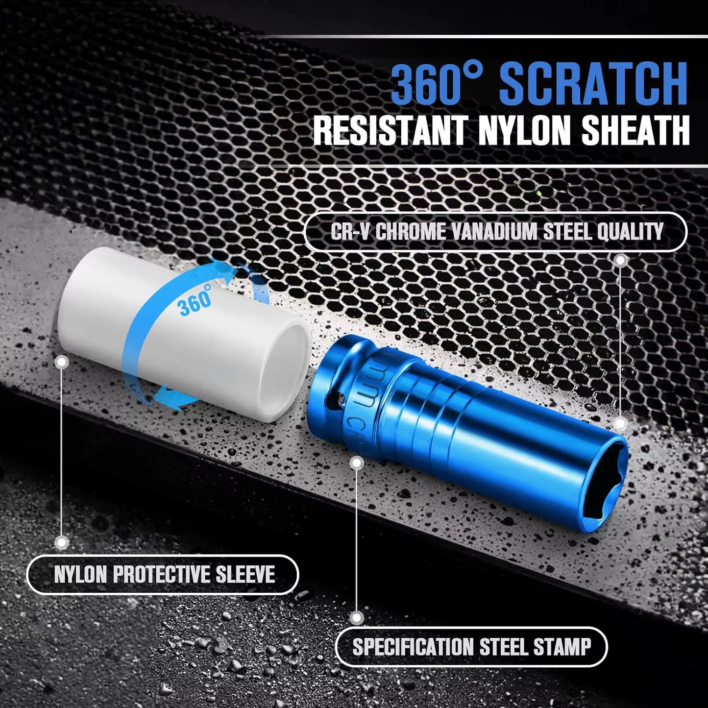 Drive Wheel Protector Impact Socket Impact Sleeve Set Durable Plastic Sleeves 15Mm, 17Mm, 19Mm, 21Mm, and 22Mm